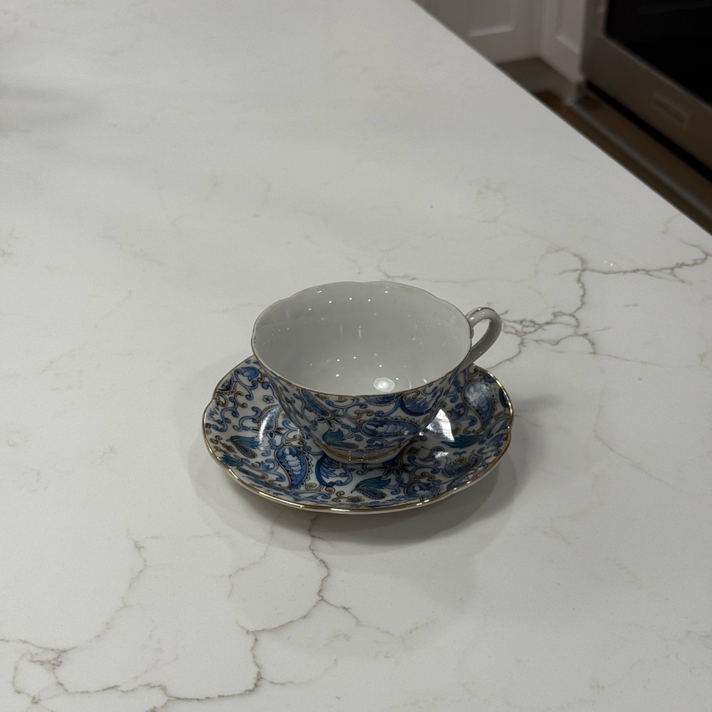 Vintage Lefton Blue Paisley Cup and Saucer Set